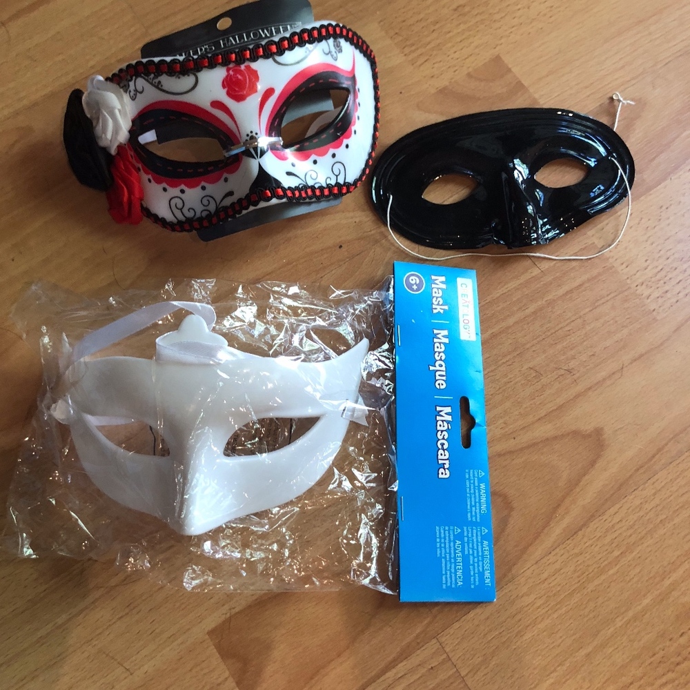 NWOT masks, satin gloves & headbands